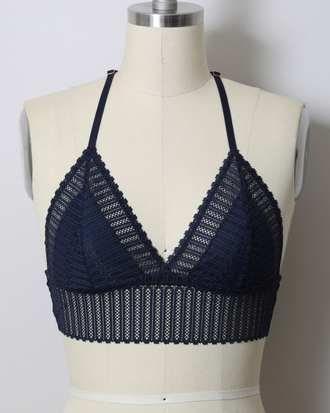 Ibiza - Navy Ribbed Lace Bralette