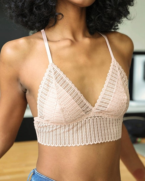 Ibiza - Blush Ribbed Lace Bralette