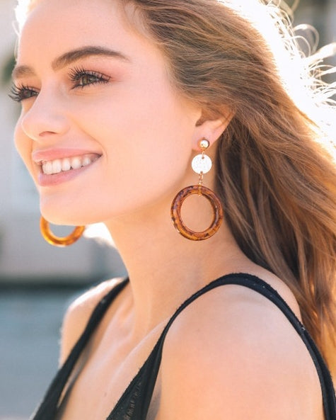 Amber Hoop Drop Earrings