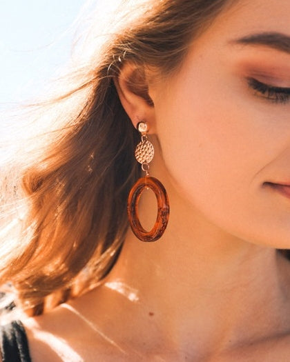 Amber Hoop Drop Earrings