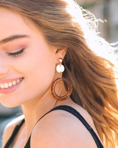 Amber Hoop Drop Earrings