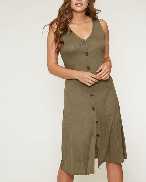 Olive Green Button Midi Dress