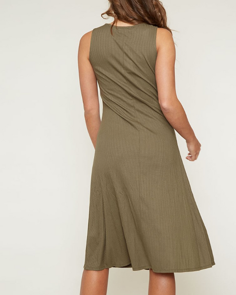 Olive Green Button Midi Dress