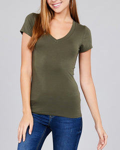 V-Neck Tee - Olive Green