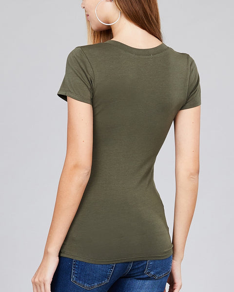 V-Neck Tee - Olive Green